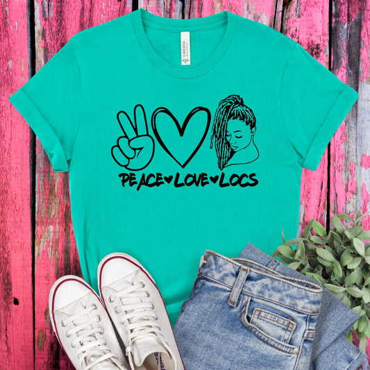 Teal Peace Love & Locs T-Shirt - Divine Greekwear