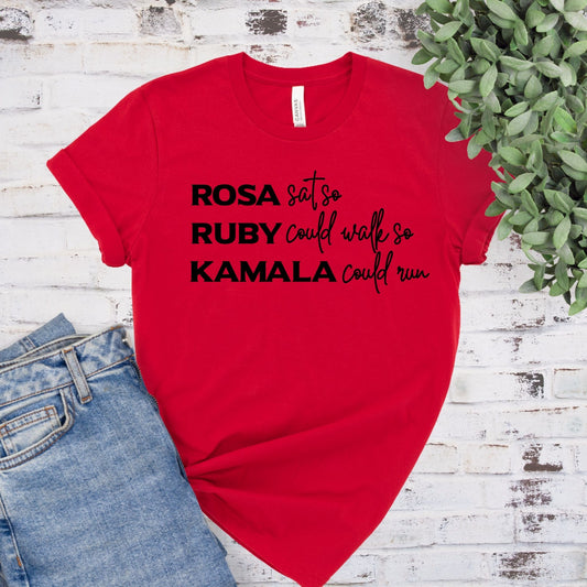 Red "Rosa, Ruby, Kamala" T-Shirt - Divine Greekwear